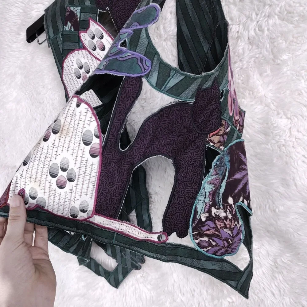 Handmade Patchwork Cat Vest Cutout Quilt Colorful Cats - Picture 8 of 9